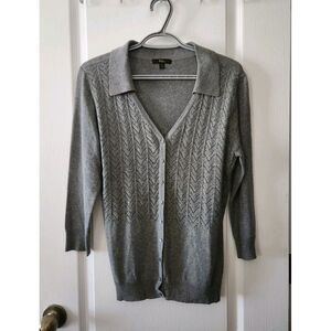 Reba Women's Silk and‎ Cashmere Cardigan Sweater with Beading Gray Size  L